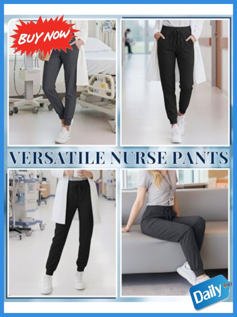 2 Pack Women's Scrub Pants Jogger Cargo Pockets Medical Uniform - Picture 2 of 6